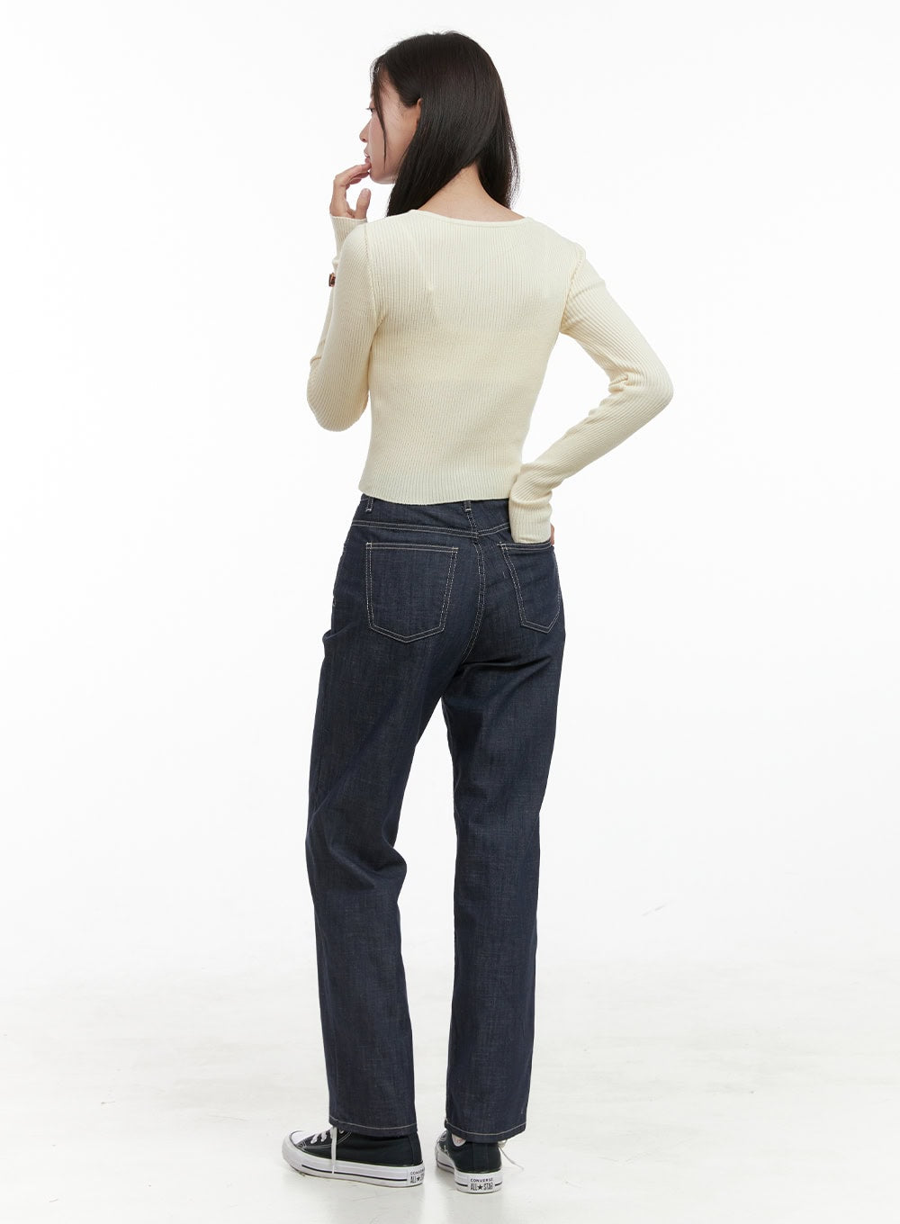 V-Neck Slim Crop Long Sleeve Top OG416