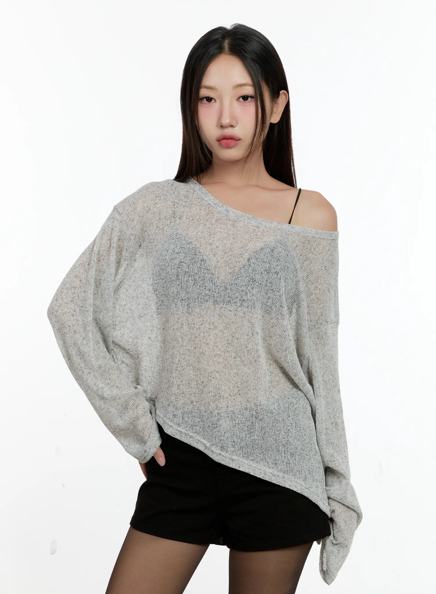 Off-Shoulder Sheer Long-Sleeve Top CG501