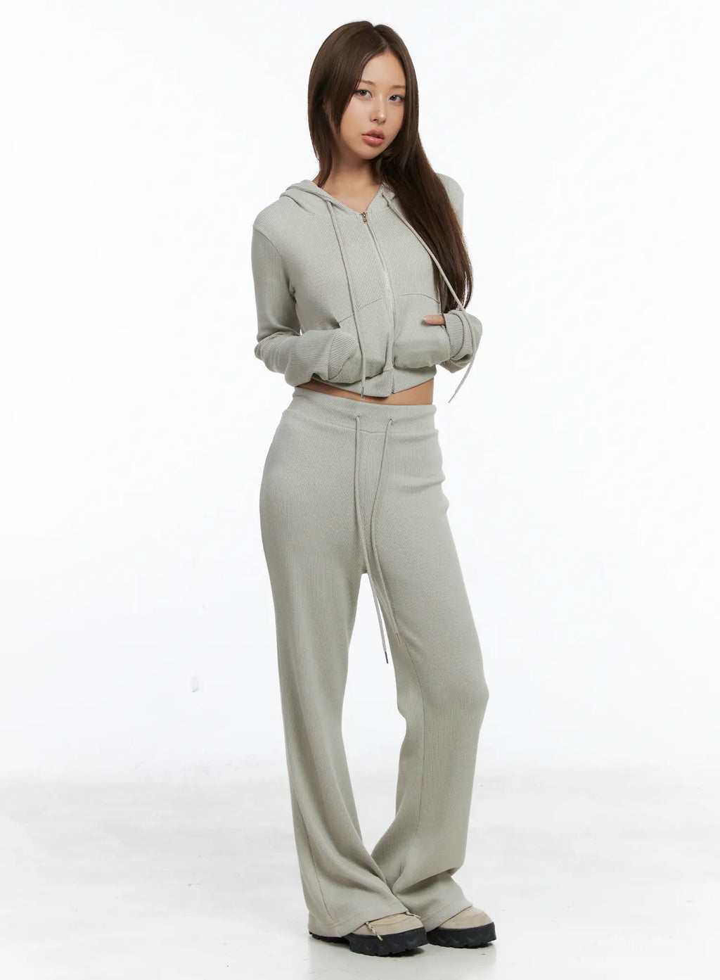 Casual Ribbed Crop Hoodie CS504