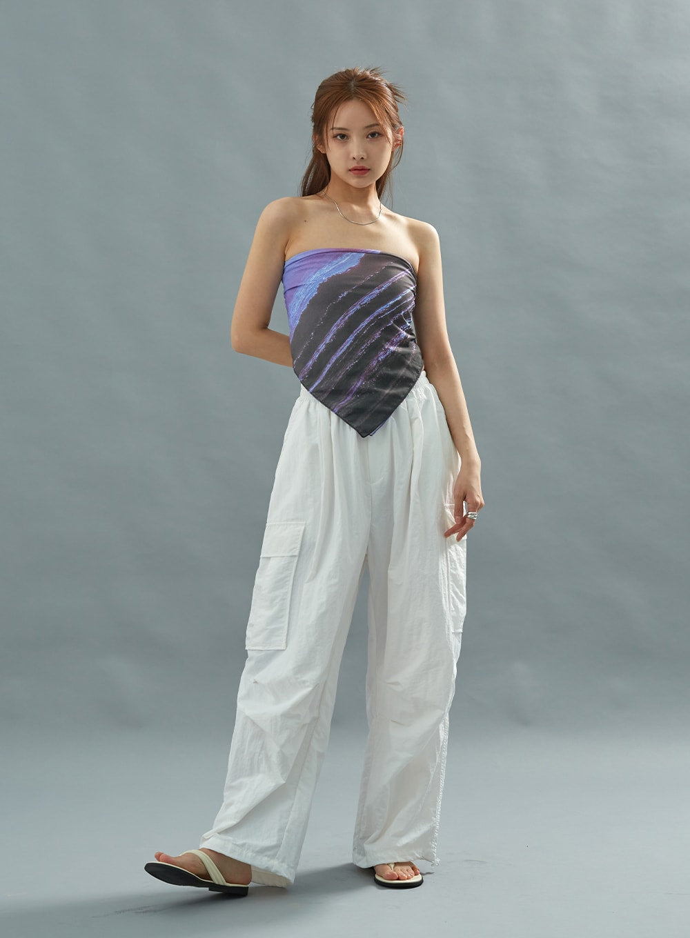 White Nylon Cargo Pants CU21