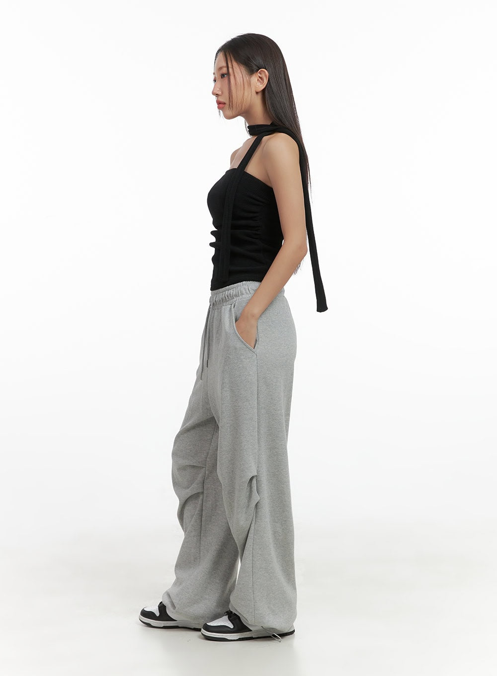 Shirred Solid Tube Crop Top and Scarf Set CO404