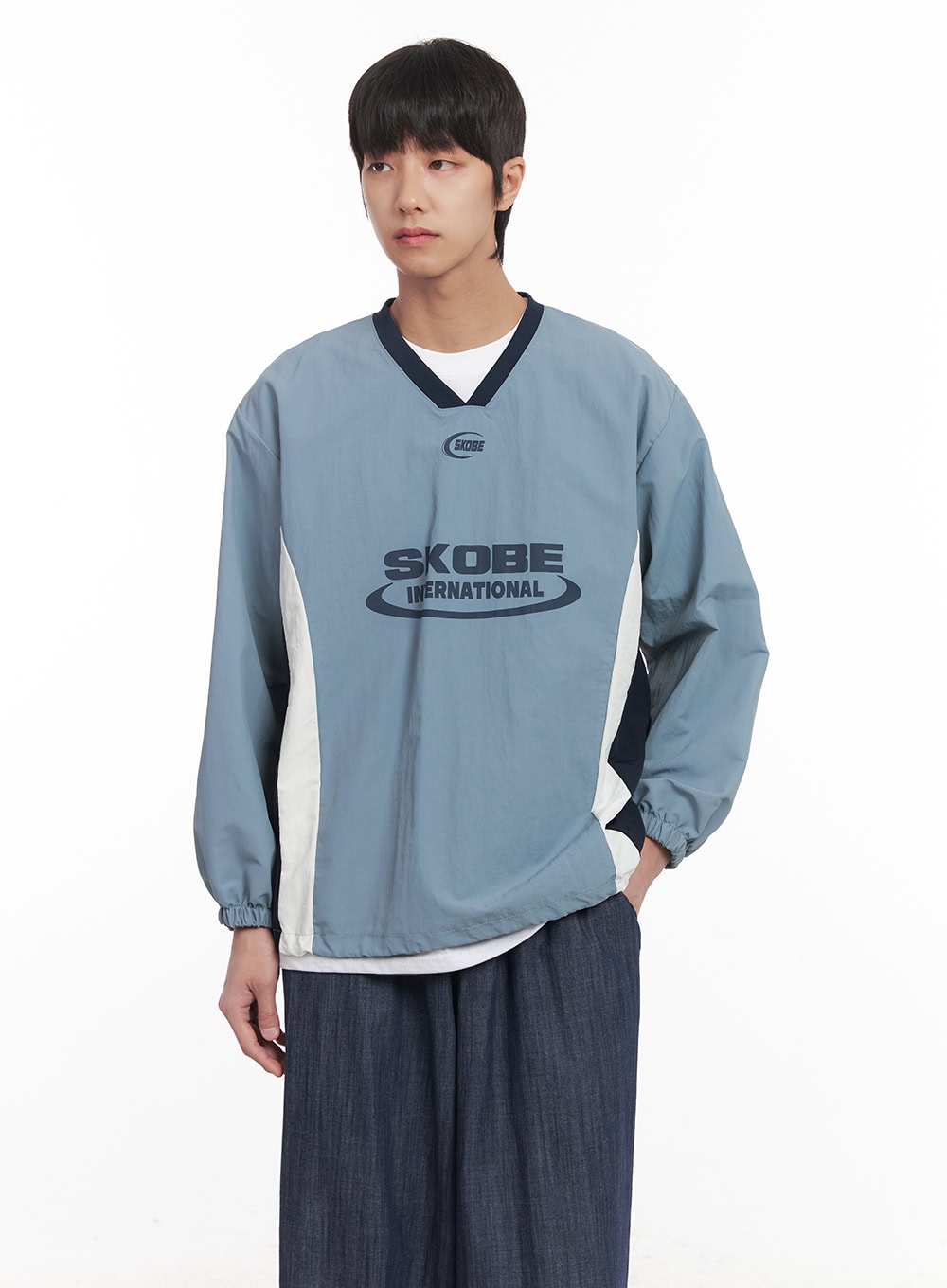 Men's V-Neck Windbreaker Sweatshirt (Light Blue) IM518