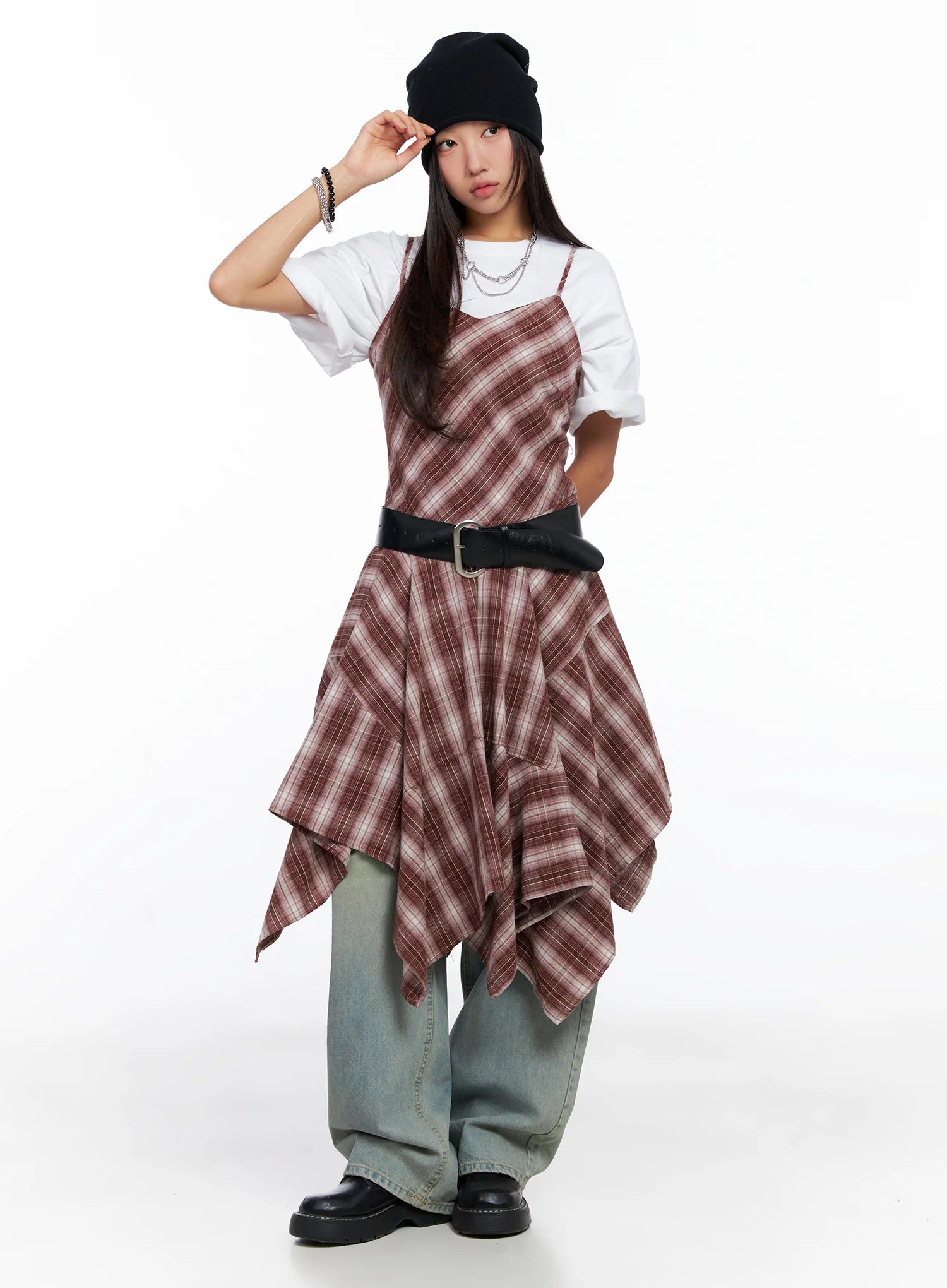 Asymmetrical Plaid Maxi Dress CO515