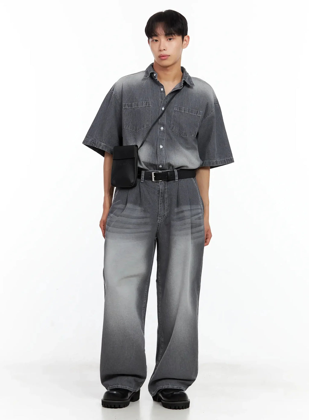 Men's Washed Denim Button-Up Top IL516