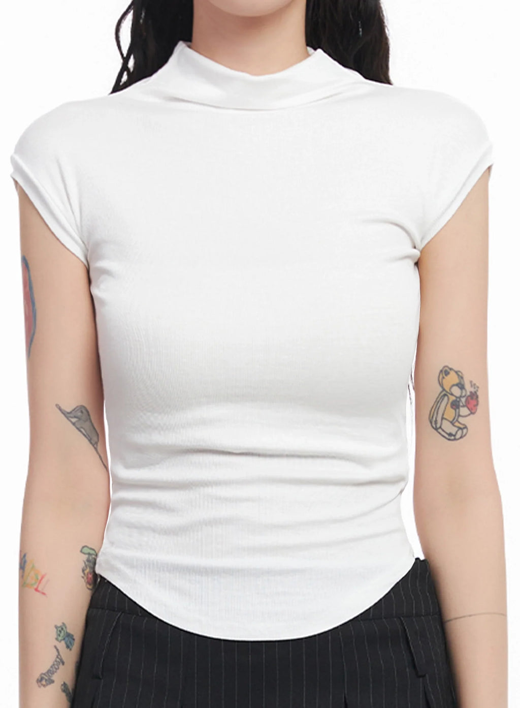 Mock Neck Fitted Short-Sleeve Top IC503