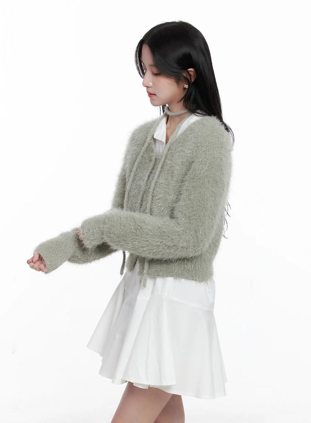 Fluffy Knit Cardigan & Scarf Set CS519