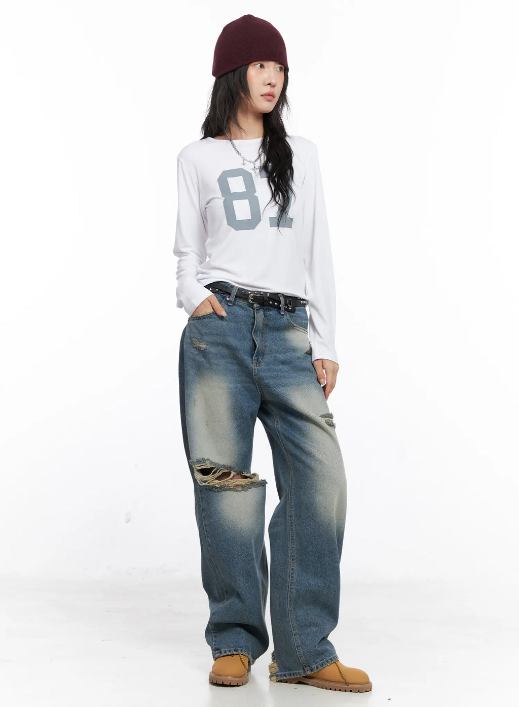 Siya Print Washed Wide-Leg Jeans CO508