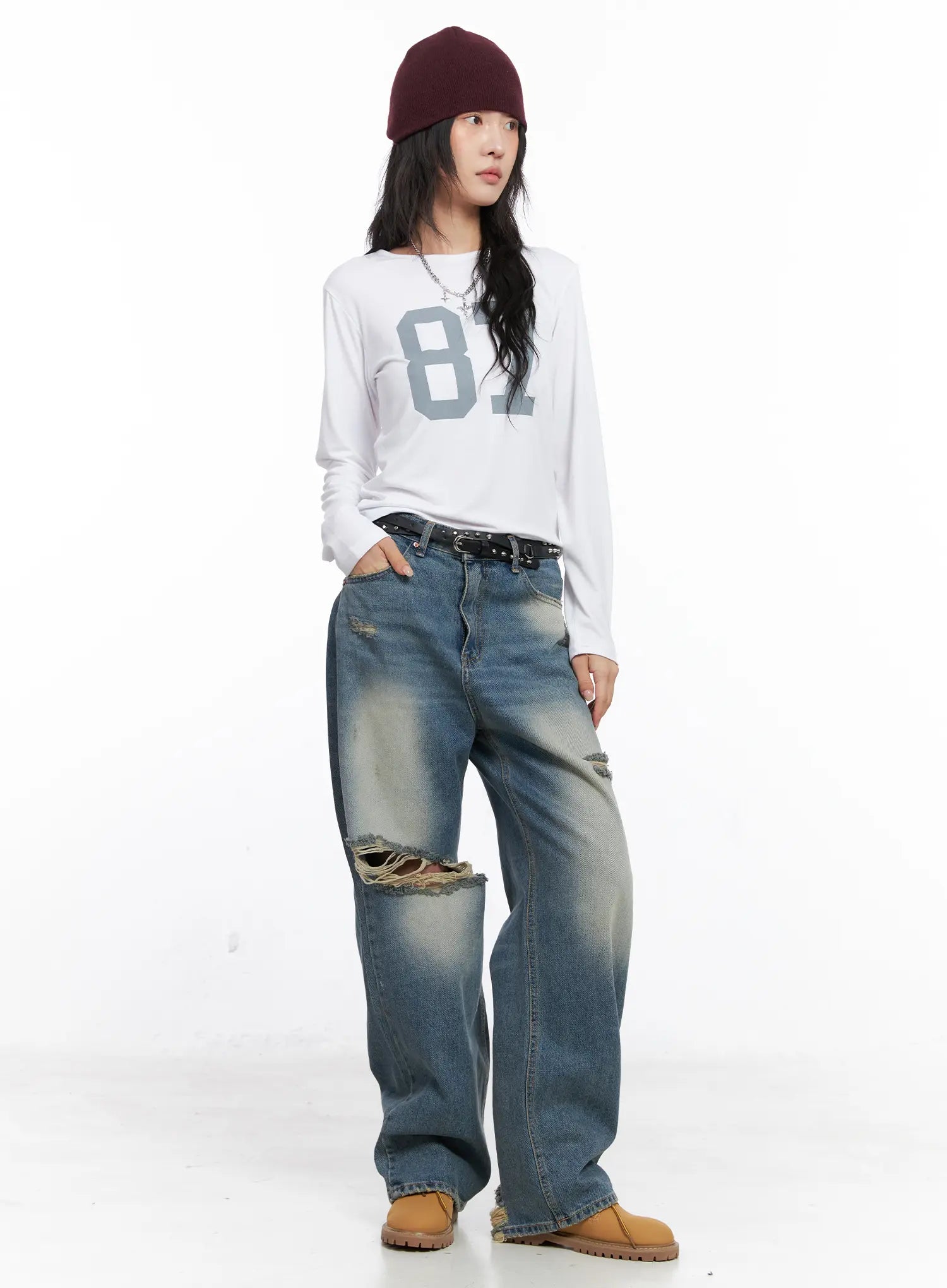 Siya Print Washed Wide-Leg Jeans CO508