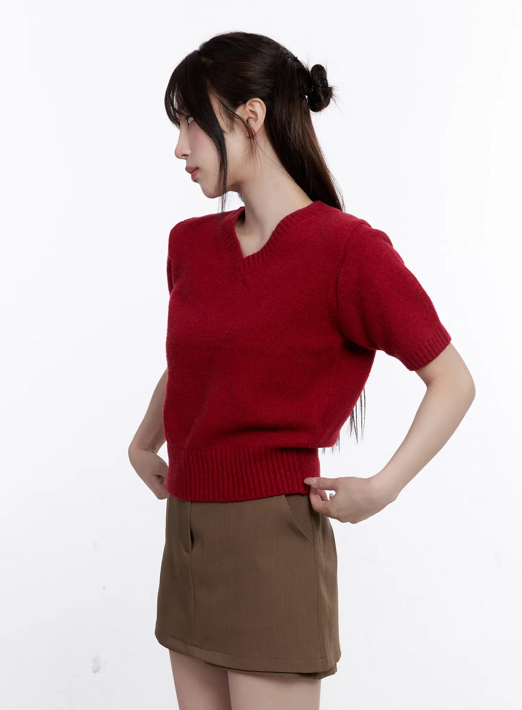 V-Neck Short Sleeve Knit Top CS530