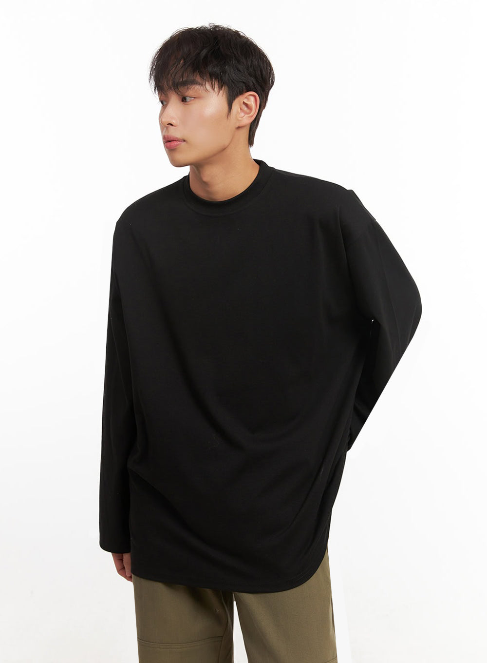 Men's Long-Sleeve Oversized Tee (Black) ID431