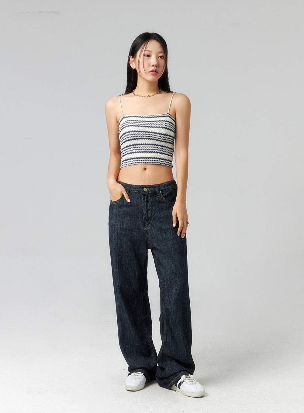 Stripe Cropped Knit Top CL320