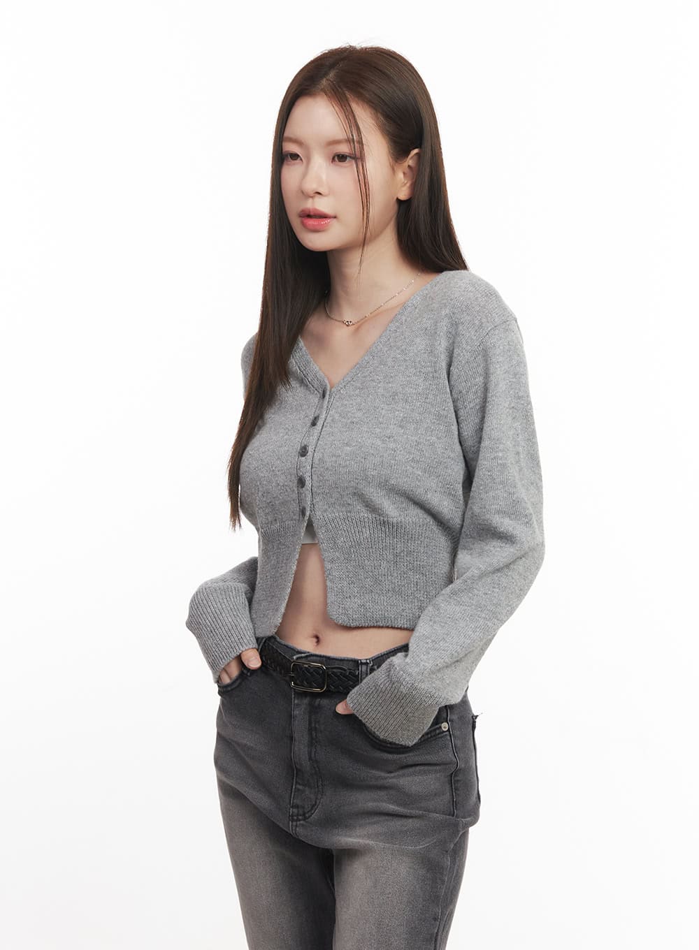 Buttoned V-Neck Cropped Cardigan CA502