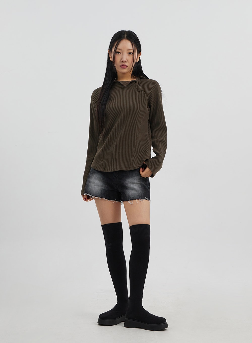 Side Button Detail Knit Hoodie CJ318