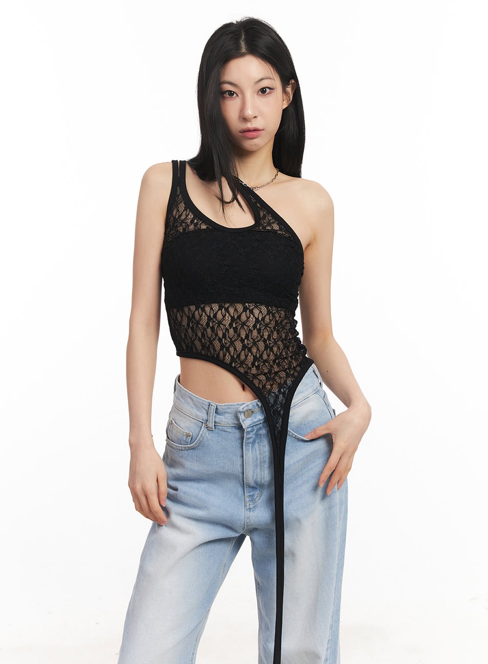 Lace Mesh Asymmetric Tank Top CA516