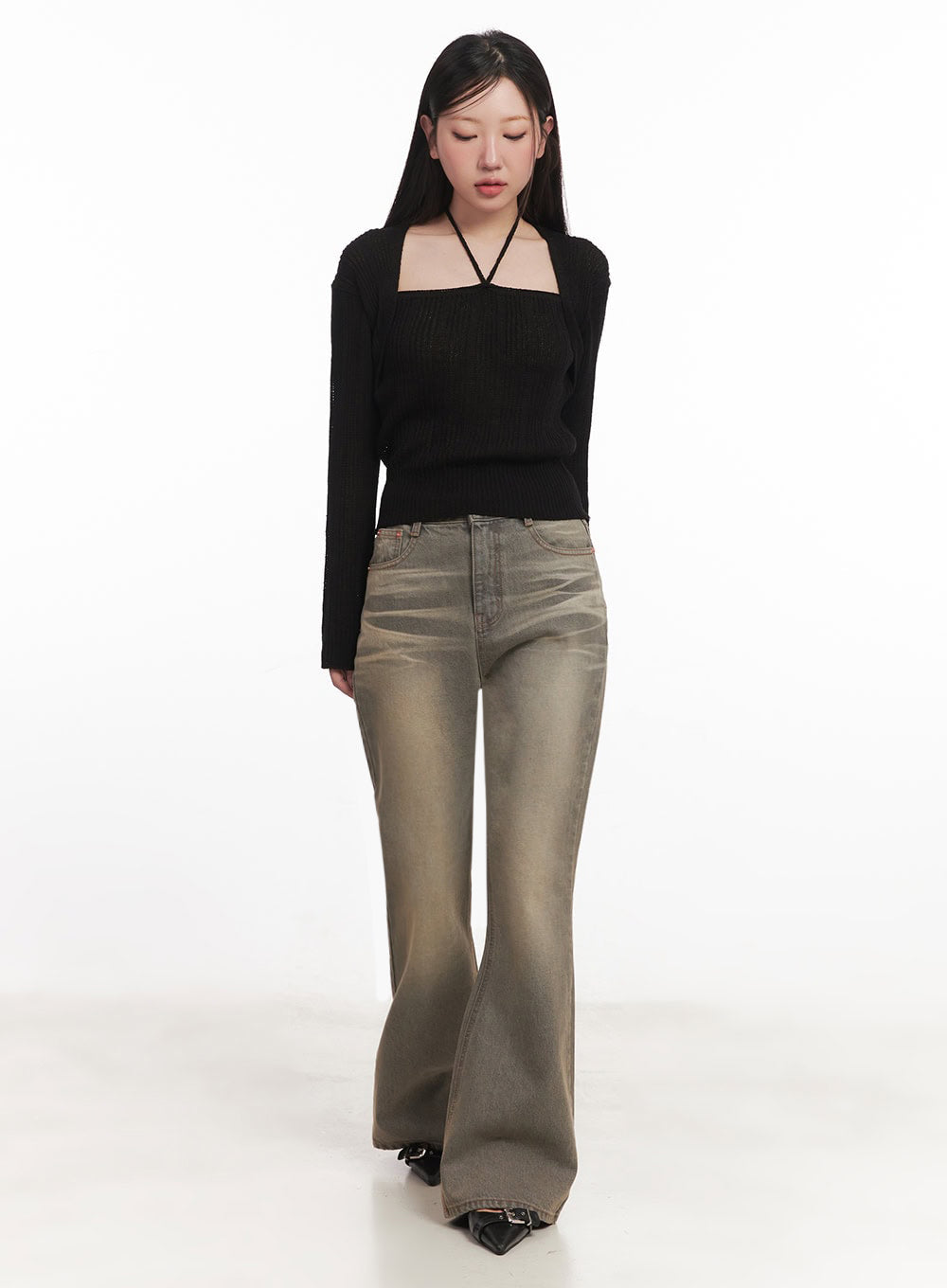 Sherry Washed Slim-Fit Bootcut Jeans IM528