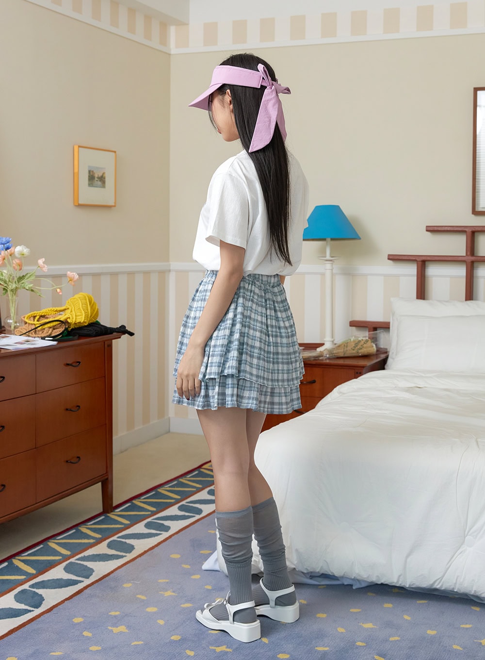 Checkered Ruffle Mini Skirt OY424