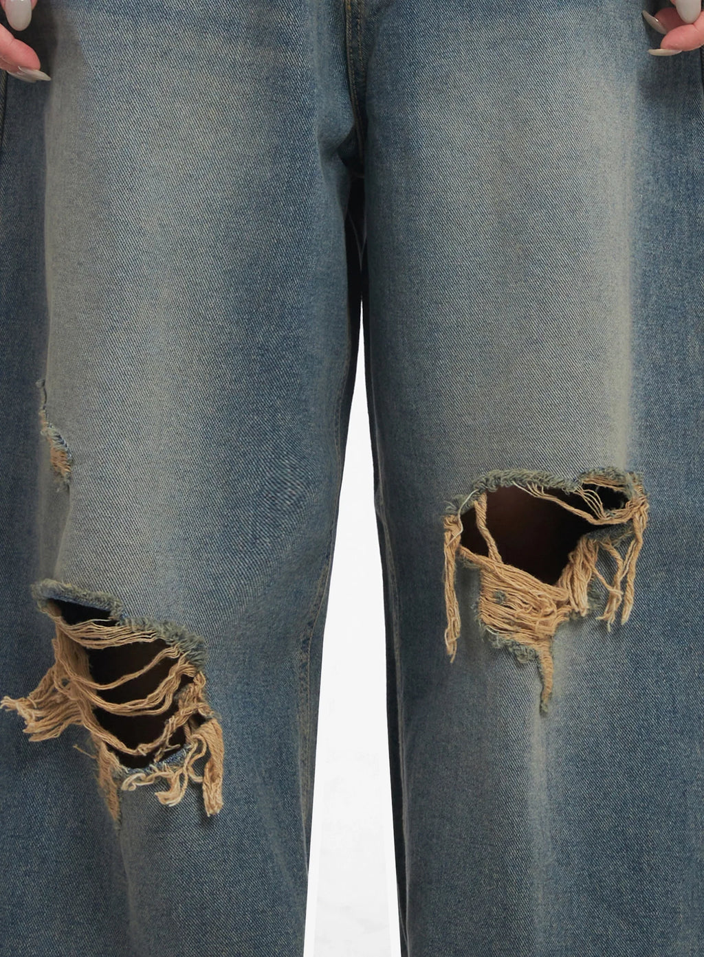 Jeemin Vintage Distressed Wide-Leg Denim Jeans  IC503