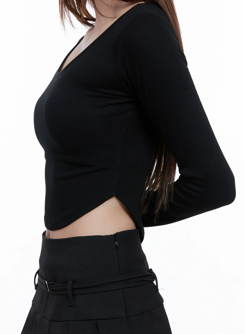 U-Neck Crop Long Sleeve Top CG529