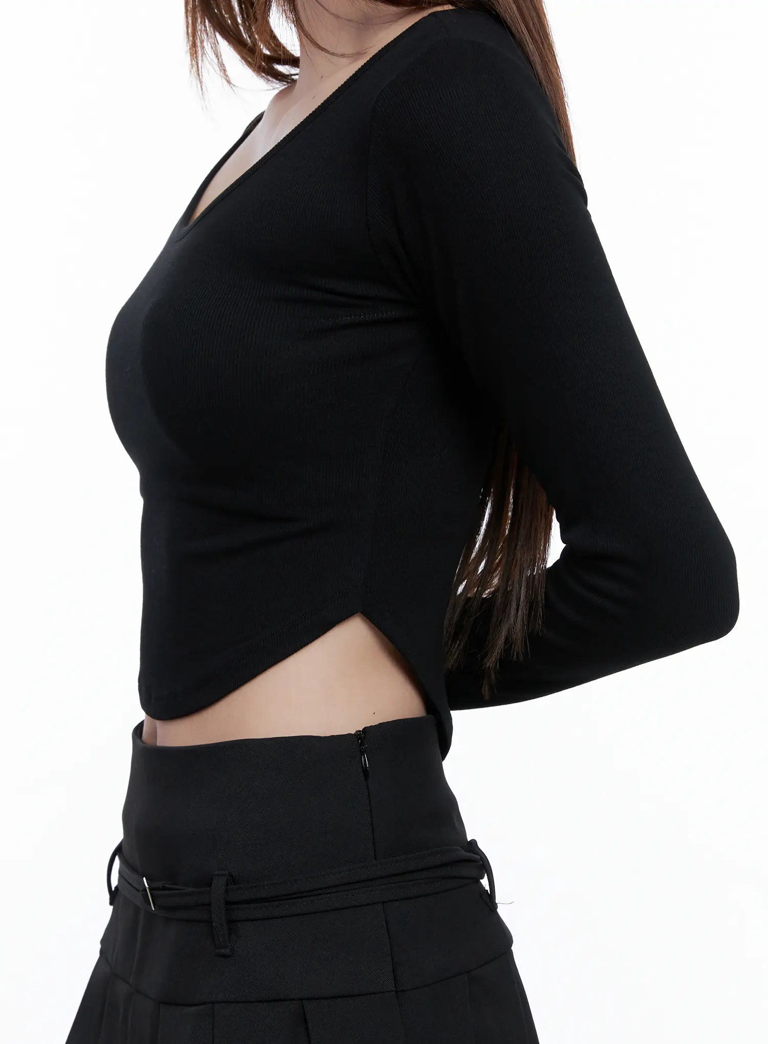 U-Neck Crop Long Sleeve Top CG529