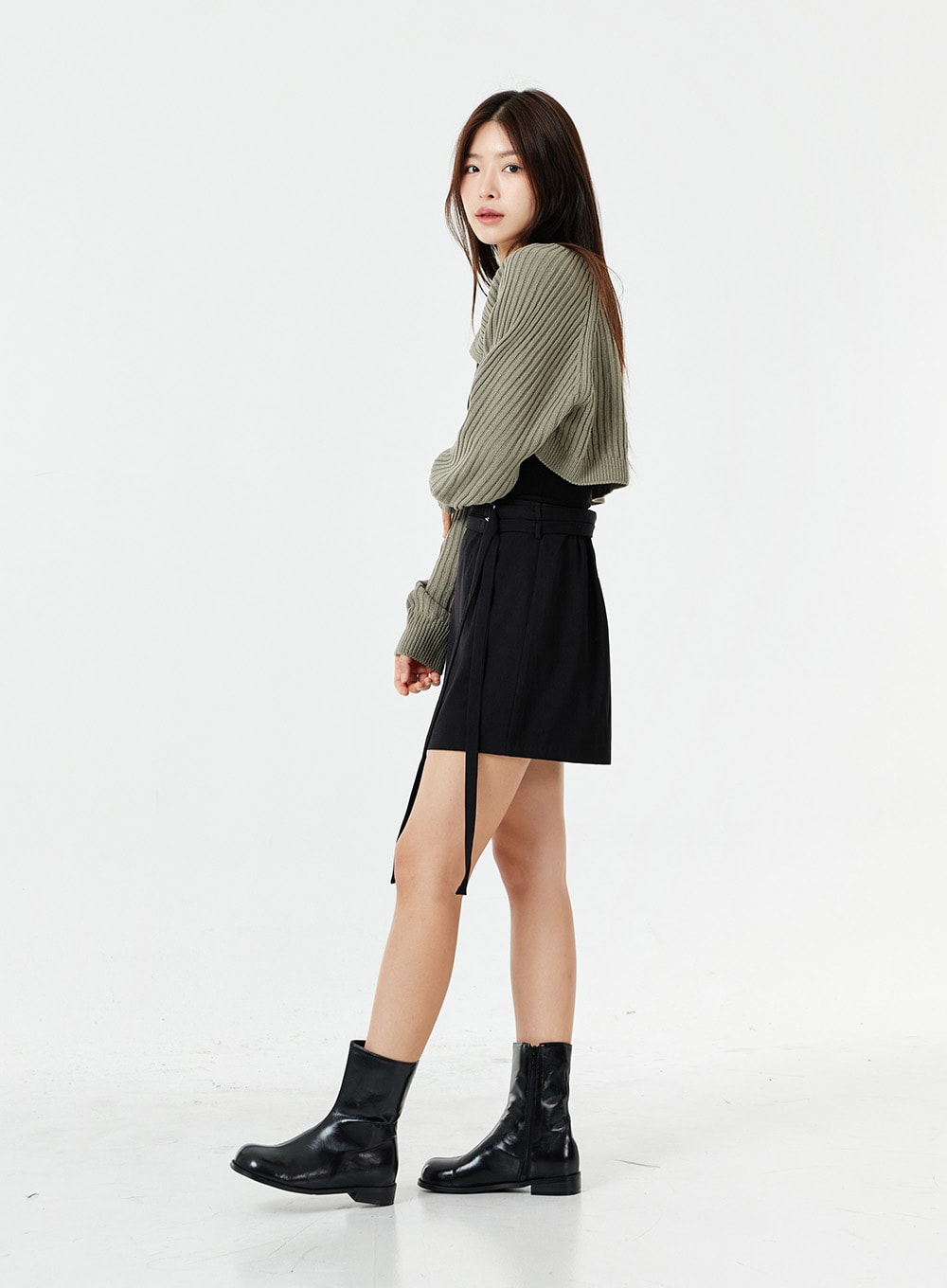 Double Belt Strap Mini Skirt OS05