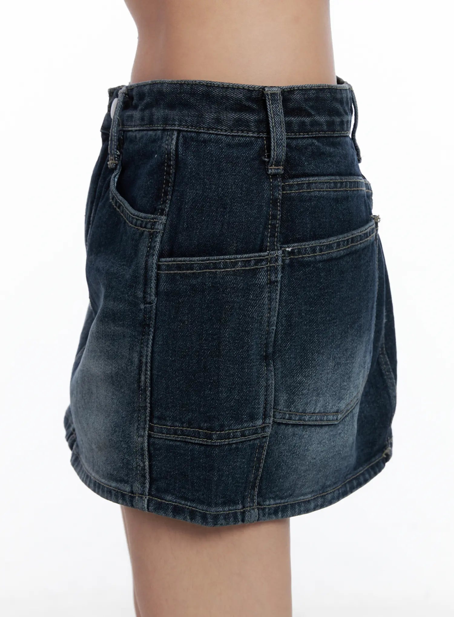 Vintage-Wash Denim Mini Skirt CL511