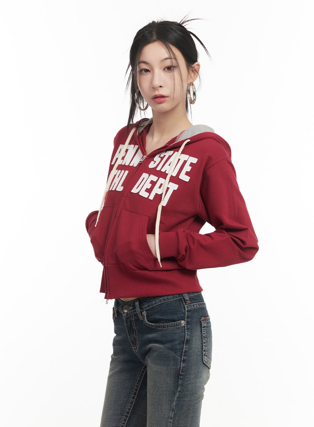 Patchwork Zip-Up Hooded Sweatshirt CF514
