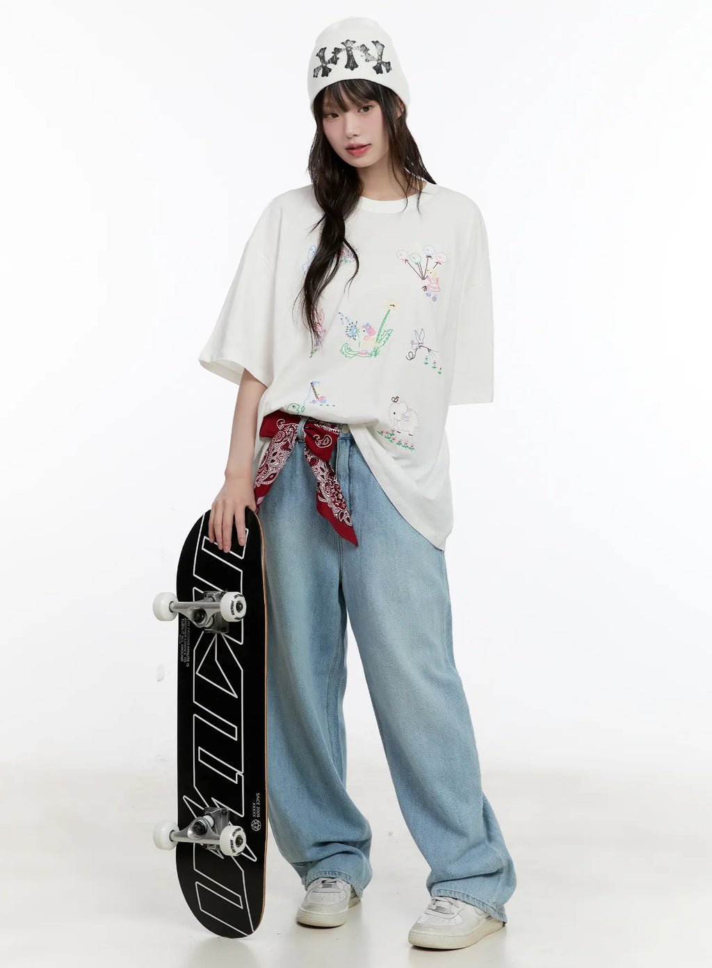 Whimsical Embroidered Oversized T-Shirt CL507