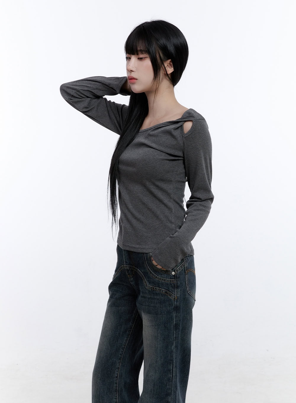 Unbalanced Cut Out Long Sleeve Top CD420
