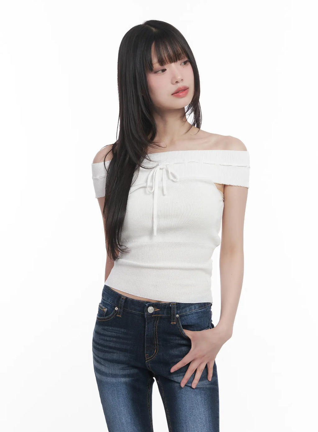 Off-Shoulder Ribbon Sleeveless Sweater CU519