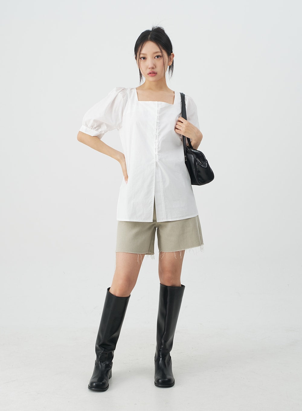 Square Neck Short Sleeve Blouse CY27