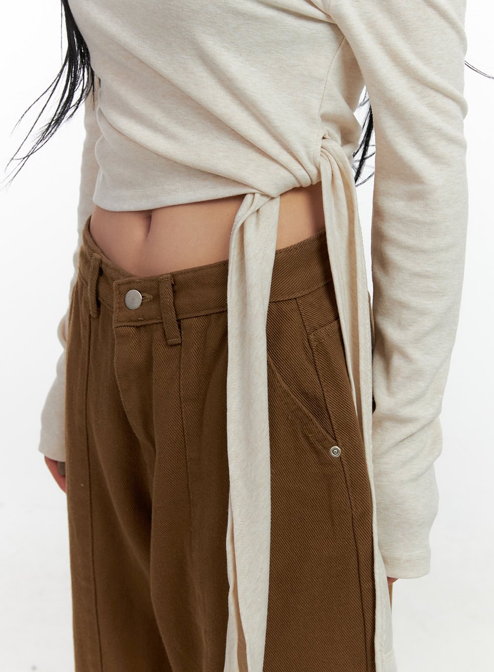 Strap Solid Long Sleeve Crop Top CN408