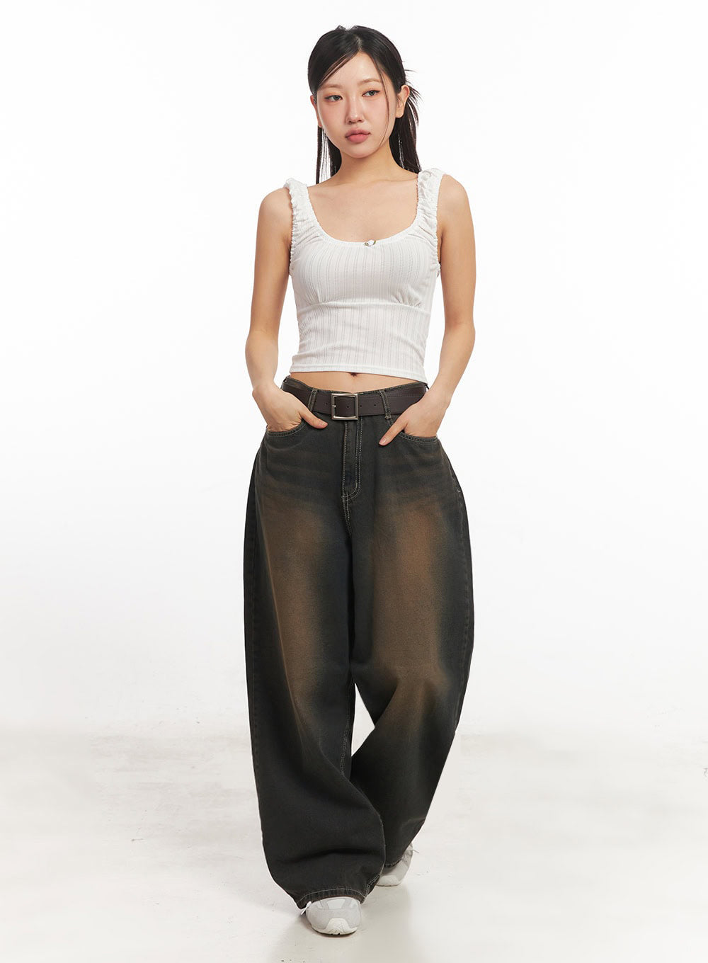 Frill Shirring Crop Tank Top IA524