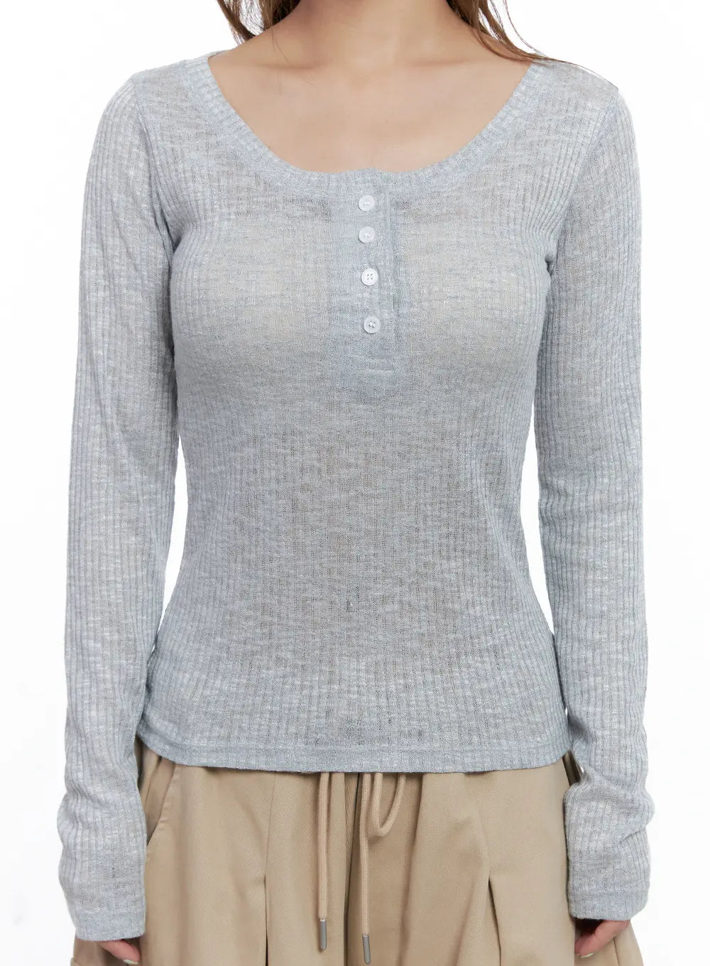 Ribbed Sheer Long-Sleeve Top CL514