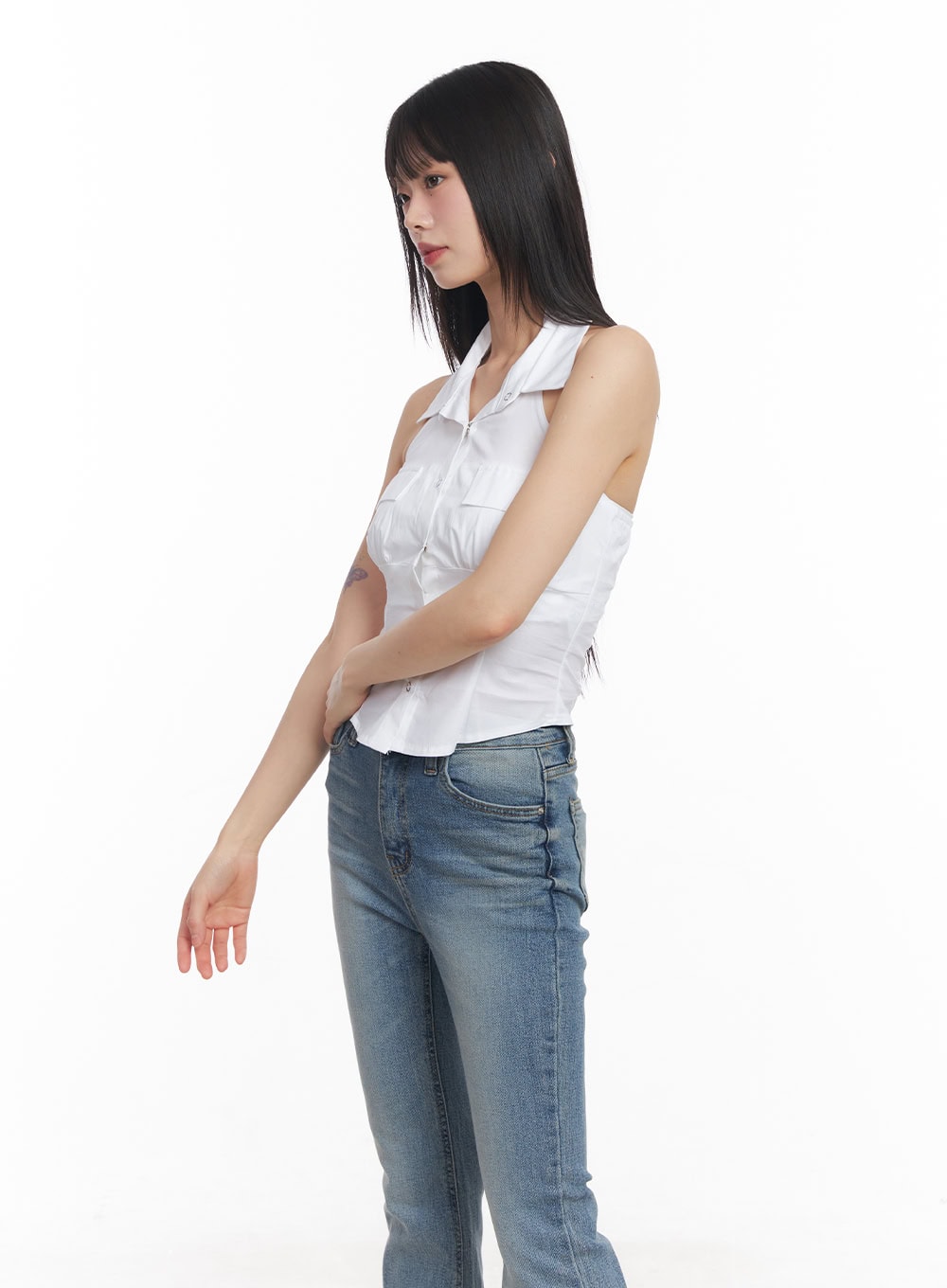 Collared Halter Buttoned Top CY512