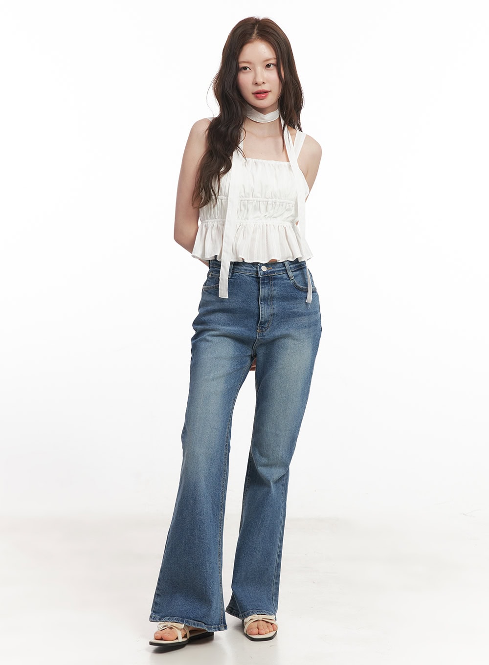 Flirty Frill Crop Cami Top with Scarf CA501