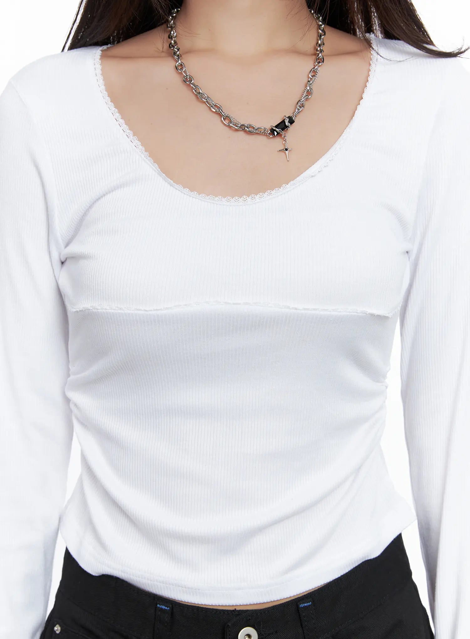 Lace Trim Long Sleeve Top CS502