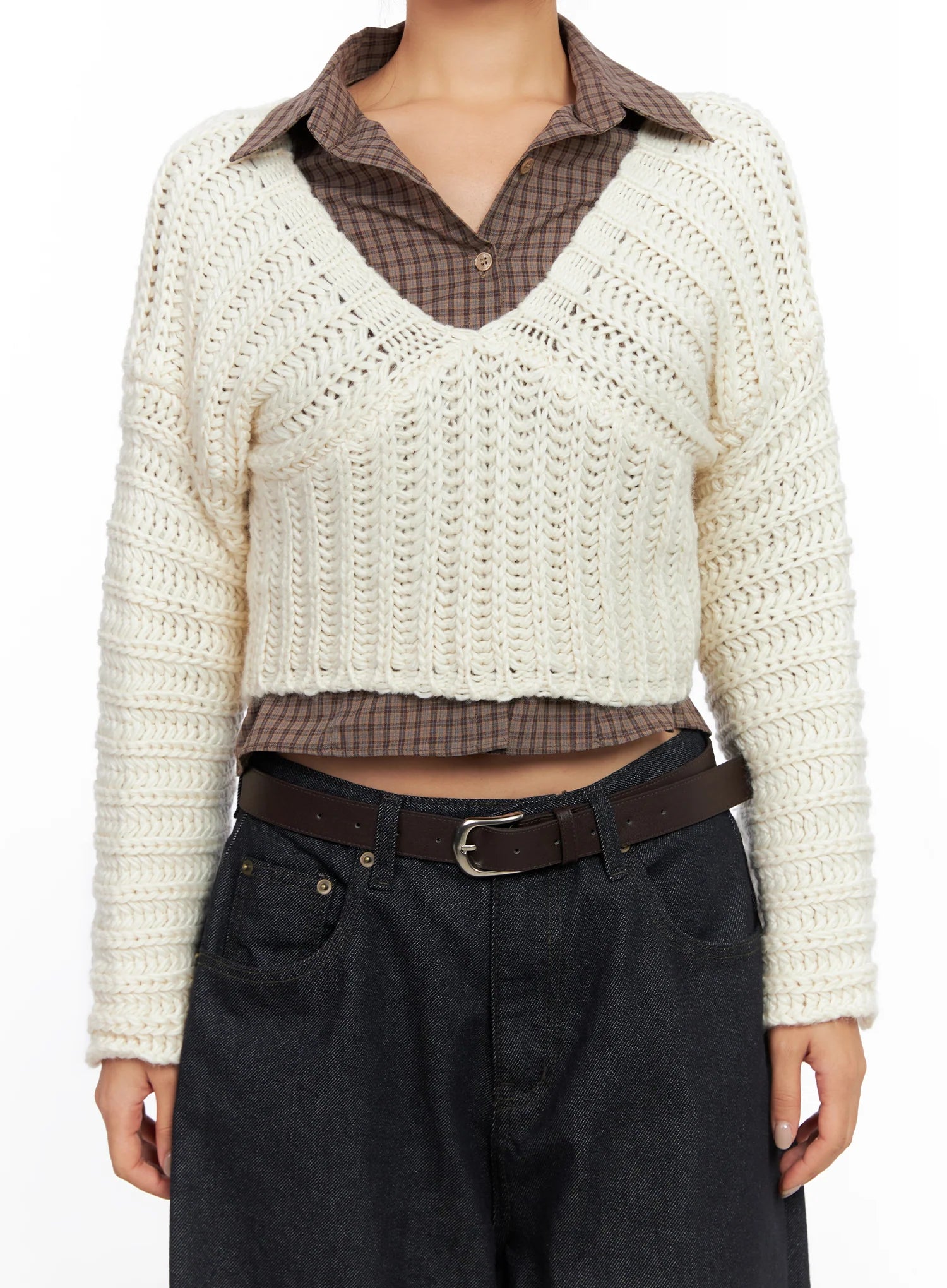 V-Neck Cropped Knit Sweater CO515