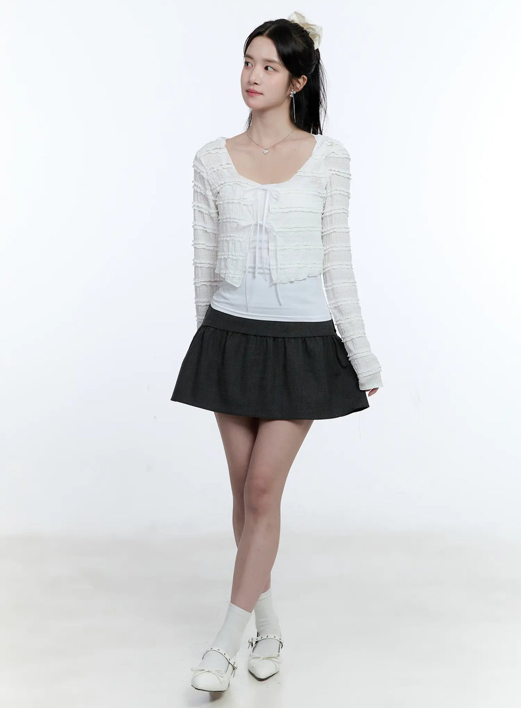 Elegant Sheer Frill Ribbon Cardigan CG514