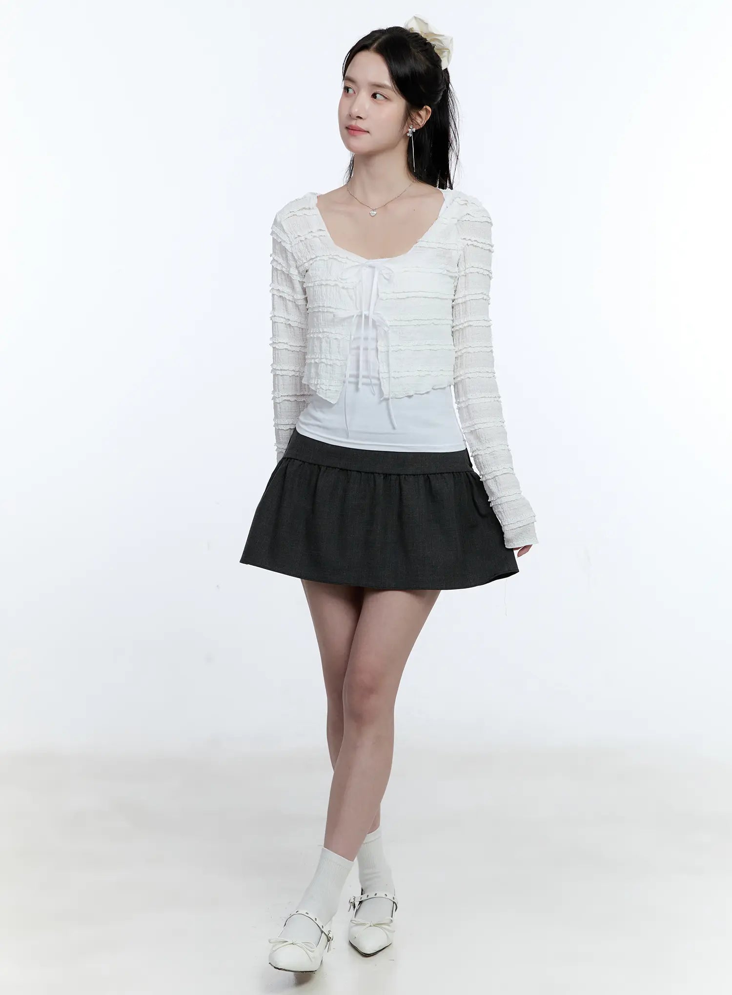 Elegant Sheer Frill Ribbon Cardigan CG514