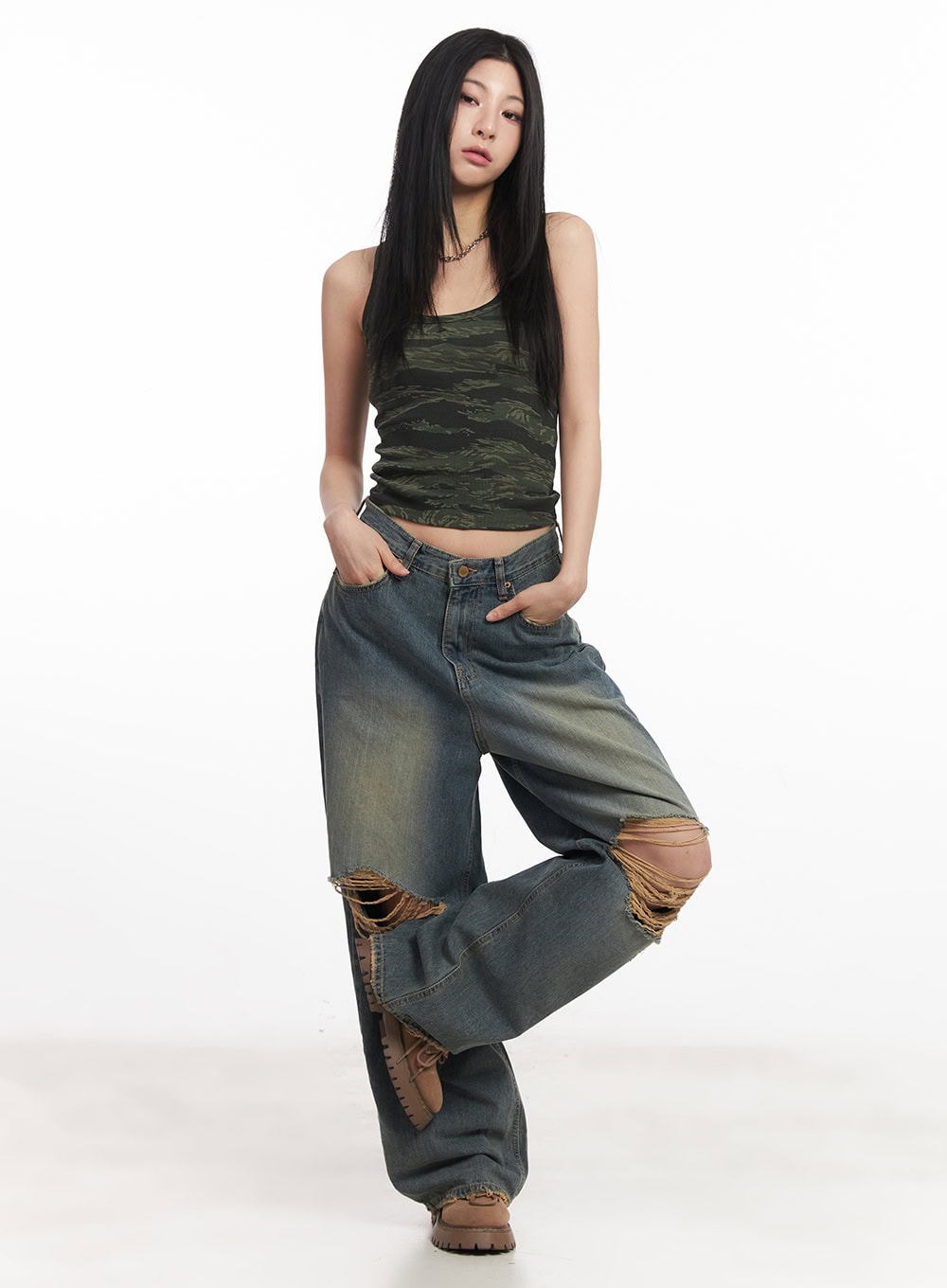 Rachael Distressed Wide-Leg Jeans CA514