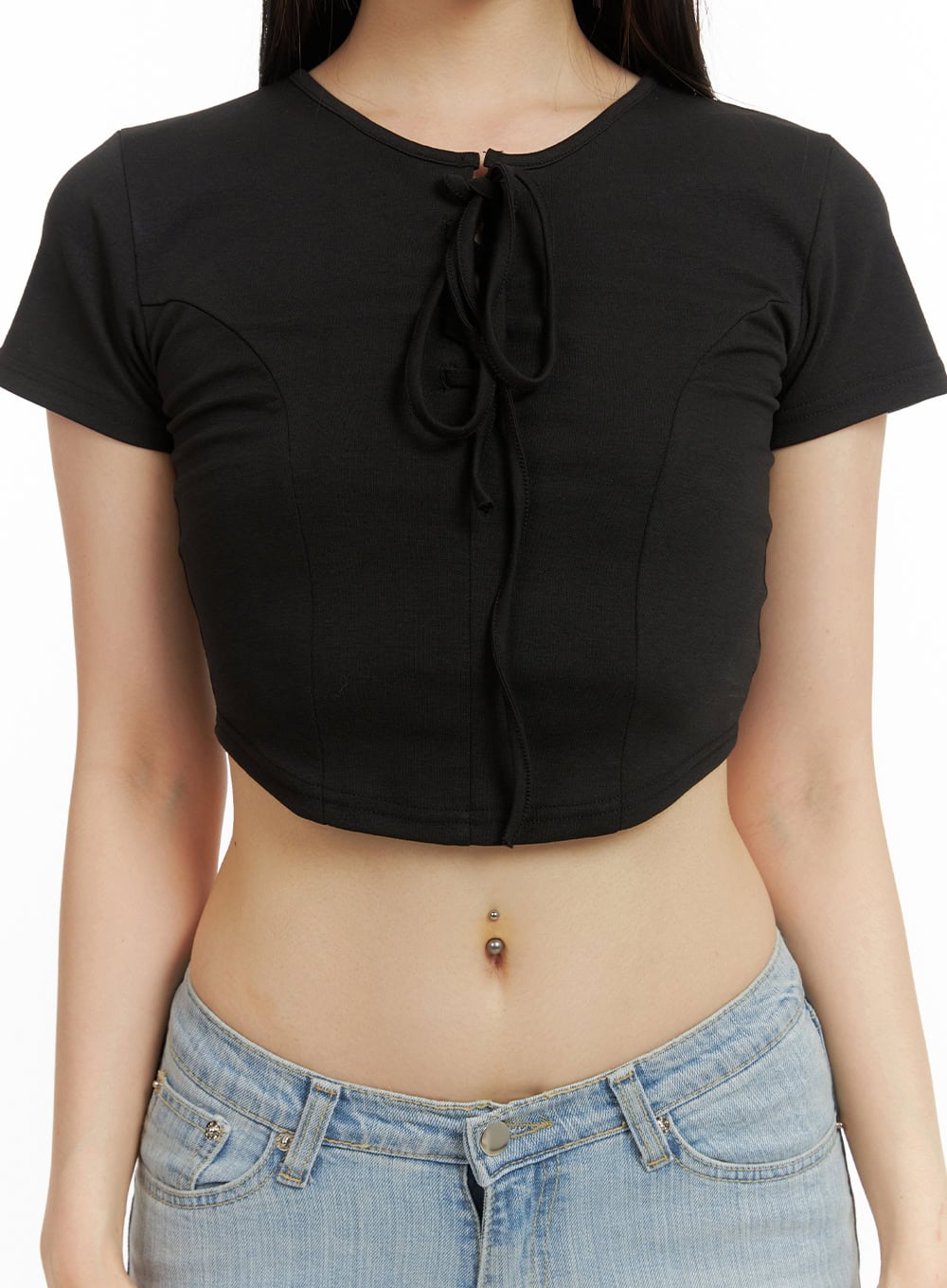 Round Neck Solid Crop Tee CU424