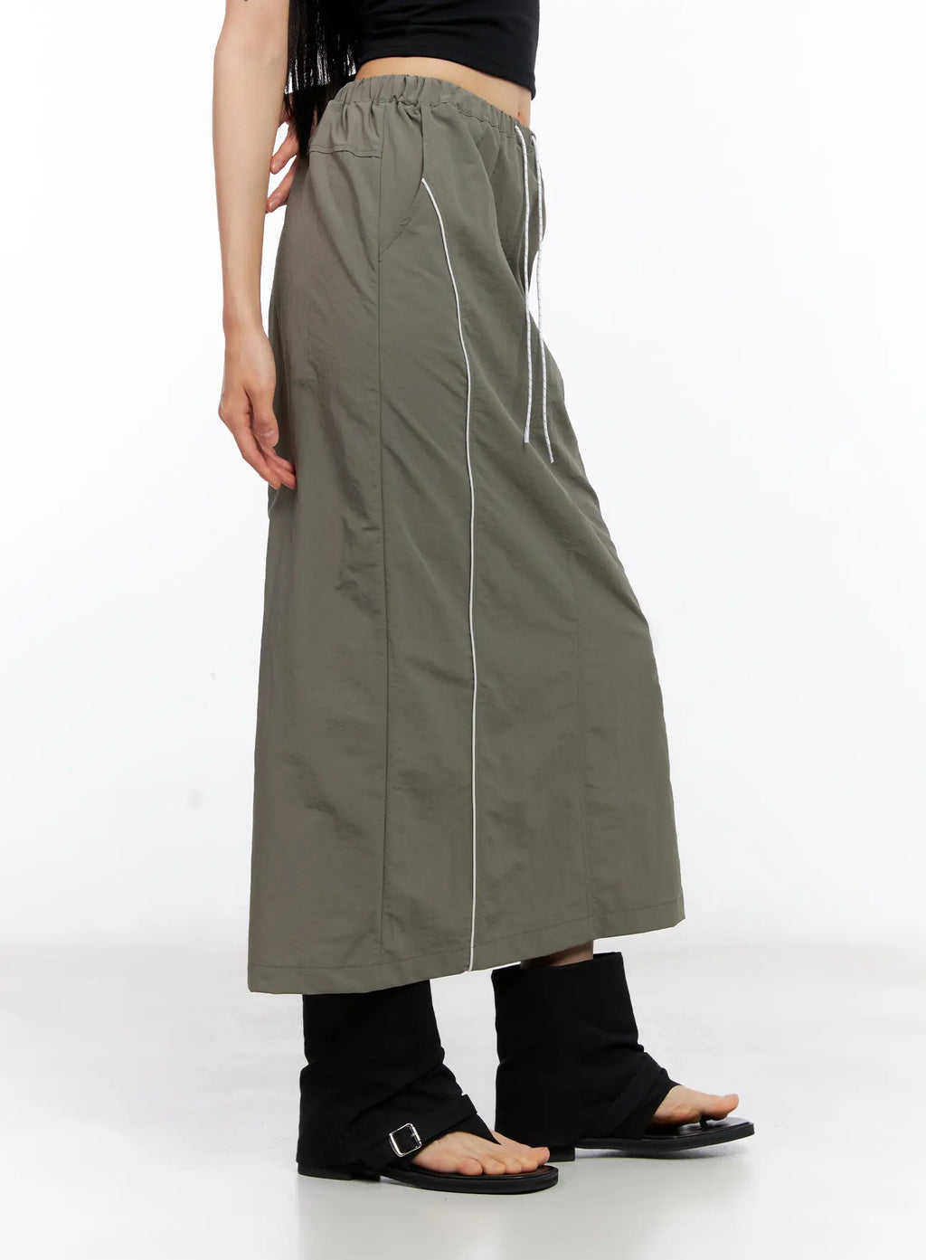 Nylon Drawstring Maxi Skirt CL530