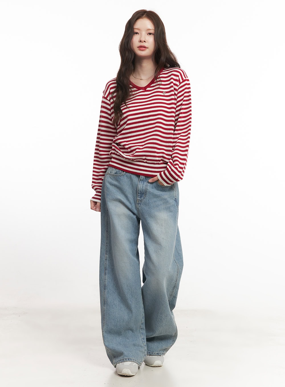 Sweet Apple Stripe V-Neck Sweater CA501