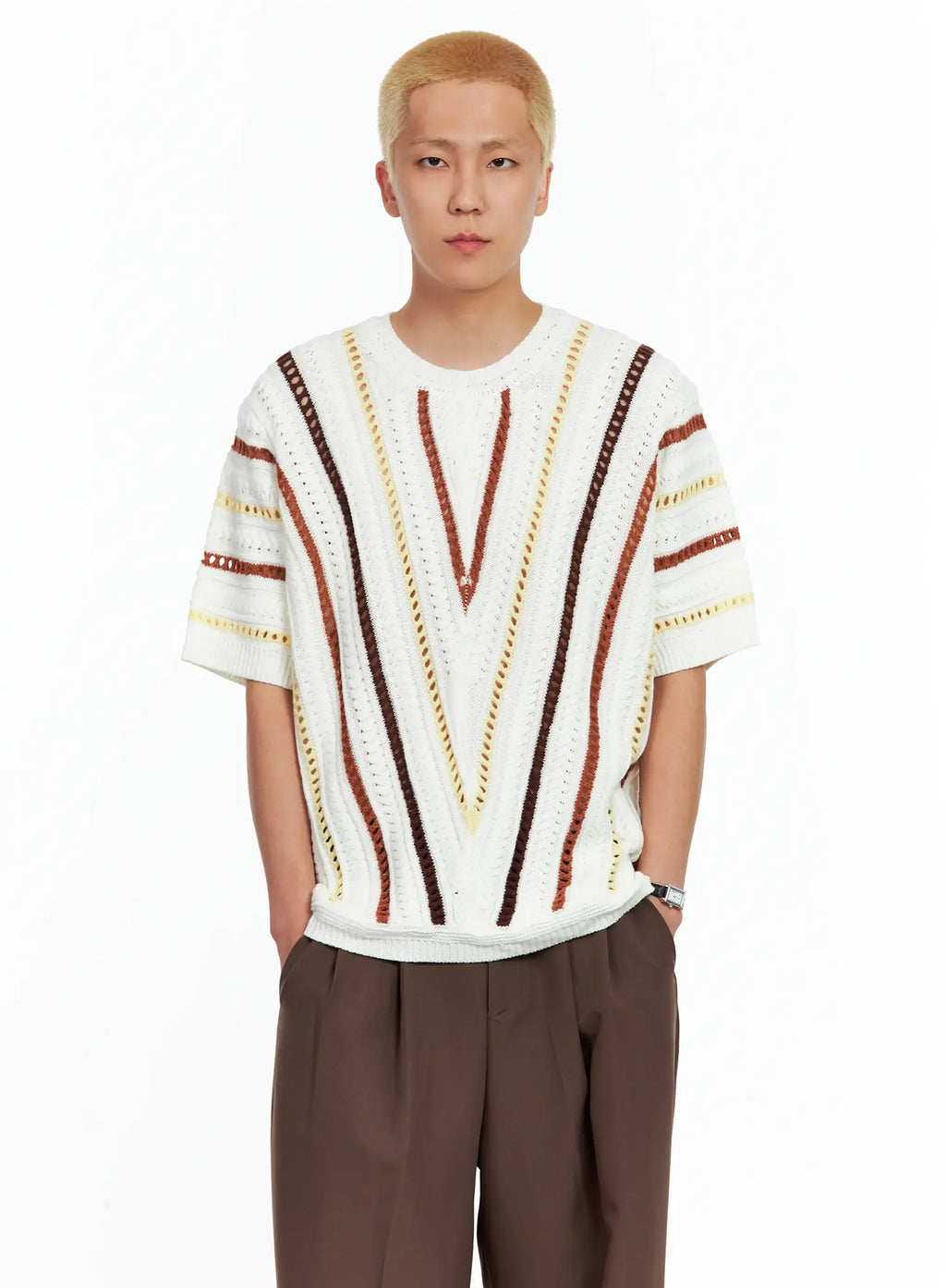 Men's Textured Contrast Knitted Tee IL511