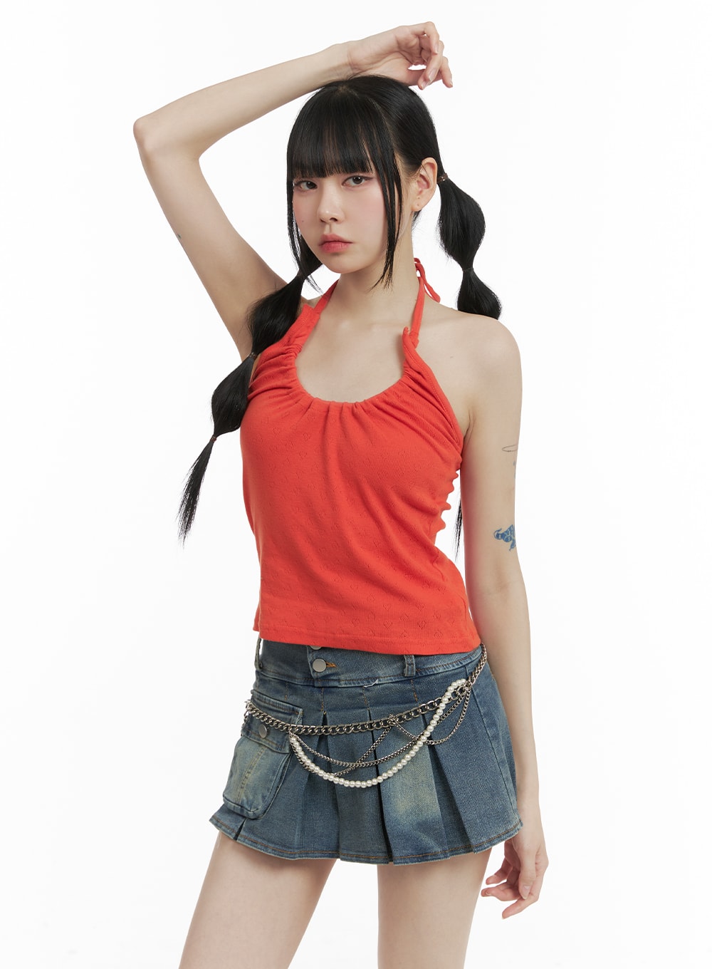 Rib Shirred Halter Top OM426