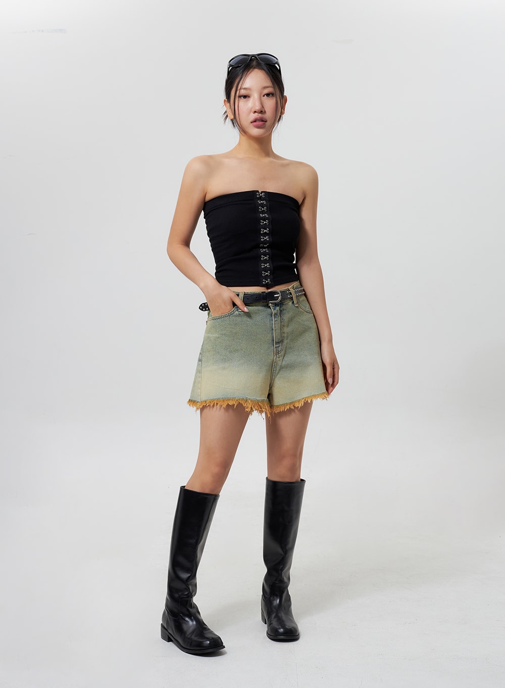 Denim Ripped Hem Shorts CY325