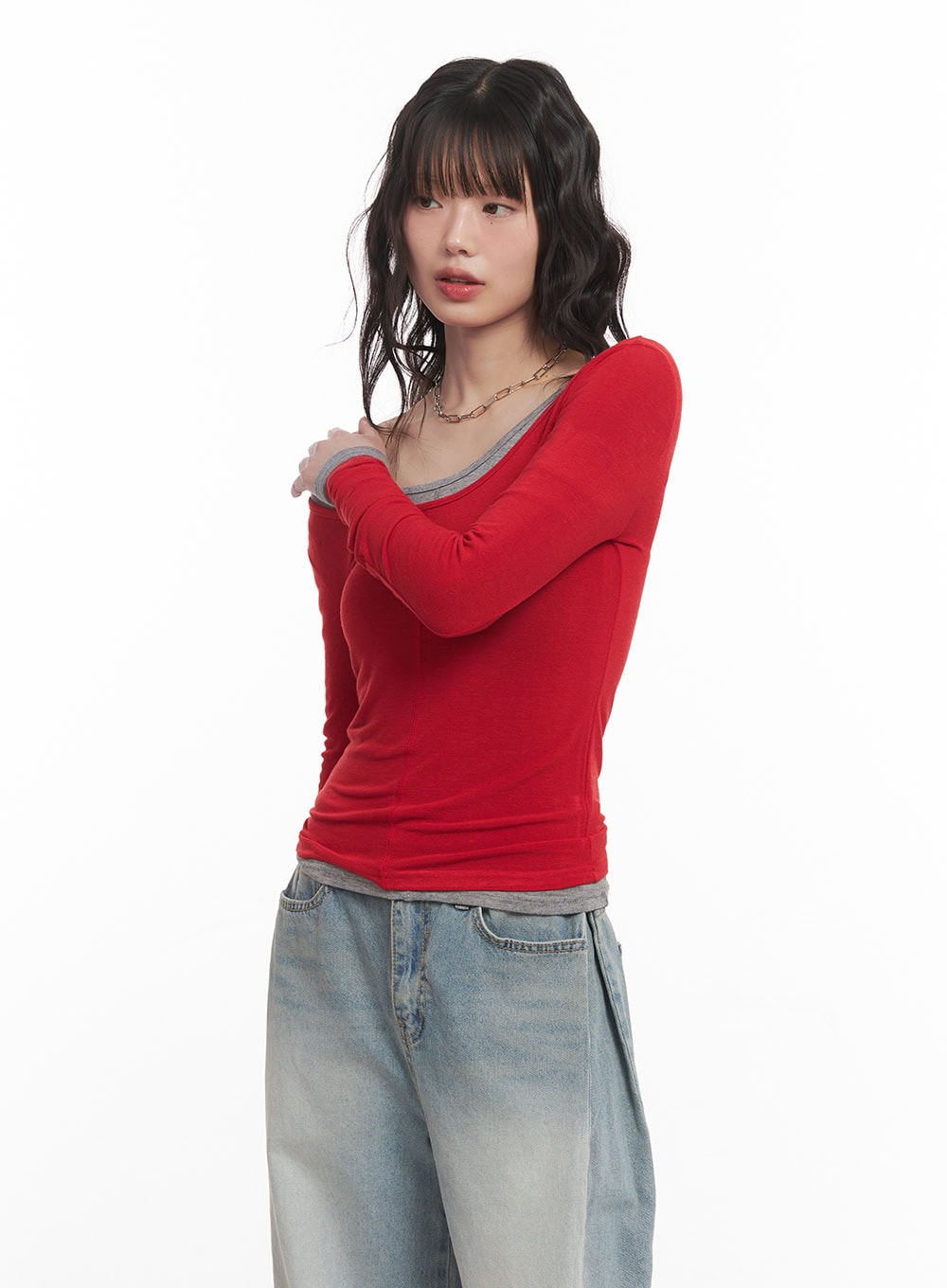 Wool-Blend One-Shoulder Long Sleeve Top CM520