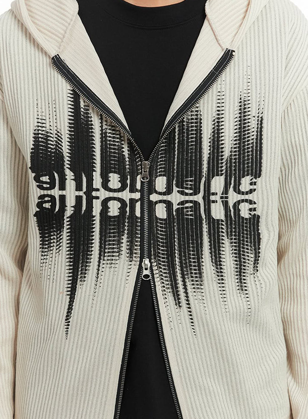 Men's Ribbed Knit Graphic Hooded Jacket IA511