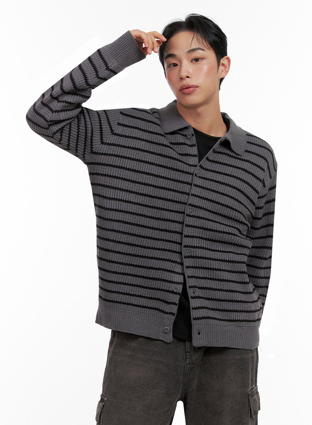 Men's Striped Collared Sweater IN426