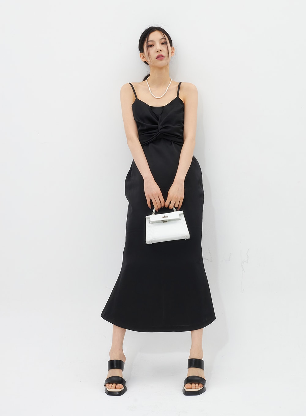 Cross Bust Satin Maxi Dress IU326